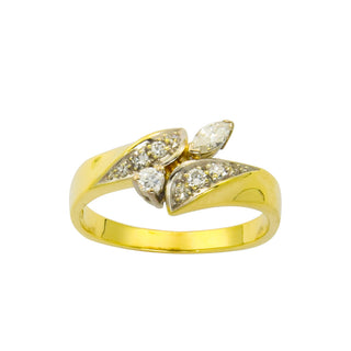 Ring aus 585 Gelb- und Weißgold mit Diamant und Brillant, nachhaltiger second hand Schmuck perfekt aufgearbeitet