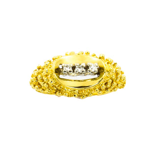 Ring aus 585 Gelb- und Weißgold mit Diamant, nachhaltiger second hand Schmuck perfekt aufgearbeitet