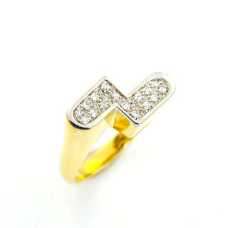 Diamantring aus 750 Gelb- und Weißgold, nachhaltiger second hand Schmuck perfekt aufgearbeitet