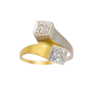 Diamantring aus 750 Gelb- und Weißgold, nachhaltiger second hand Schmuck perfekt aufgearbeitet