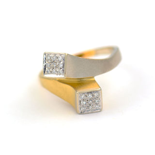 Diamantring aus 750 Gelb- und Weißgold, nachhaltiger second hand Schmuck perfekt aufgearbeitet