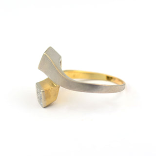 Diamantring aus 750 Gelb- und Weißgold, nachhaltiger second hand Schmuck perfekt aufgearbeitet