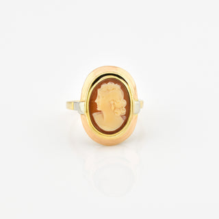 Ring aus 585 Gelb- und Weißgold mit Kamee/Gemme, nachhaltiger second hand Schmuck perfekt aufgearbeitet