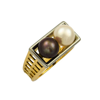 Perlring aus 750 Gelb- und Weißgold, nachhaltiger second hand Schmuck perfekt aufgearbeitet