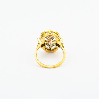 Ring aus 585 Gelb- und Weißgold mit Perle, Brillant und Diamant, nachhaltiger second hand Schmuck perfekt aufgearbeitet