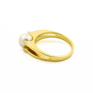 Ring aus 585 Gelb- und Weißgold mit Perle, nachhaltiger second hand Schmuck perfekt aufgearbeitet