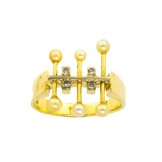 Ring aus 585 Gelb- und Weißgold mit Perle und Diamant, nachhaltiger second hand Schmuck perfekt aufgearbeitet