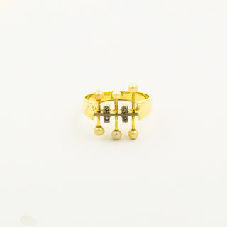 Ring aus 585 Gelb- und Weißgold mit Perle und Diamant, nachhaltiger second hand Schmuck perfekt aufgearbeitet