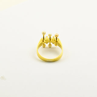 Ring aus 585 Gelb- und Weißgold mit Perle und Diamant, nachhaltiger second hand Schmuck perfekt aufgearbeitet