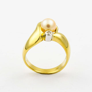 Perlenring aus 585 Gelb- und Weißgold mit Brillant, nachhaltiger second hand Schmuck perfekt aufgearbeitet