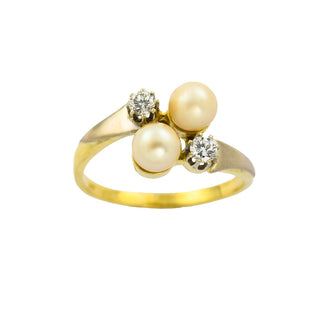 Perlenring aus 585 Gelb- und Weißgold mit Brillant, nachhaltiger second hand Schmuck perfekt aufgearbeitet