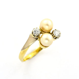 Perlenring aus 585 Gelb- und Weißgold mit Brillant, nachhaltiger second hand Schmuck perfekt aufgearbeitet