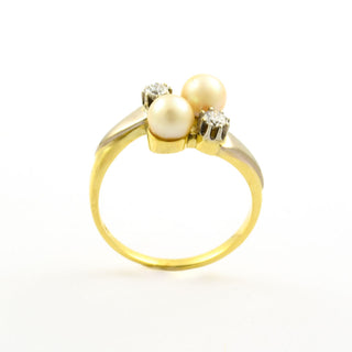 Perlenring aus 585 Gelb- und Weißgold mit Brillant, nachhaltiger second hand Schmuck perfekt aufgearbeitet