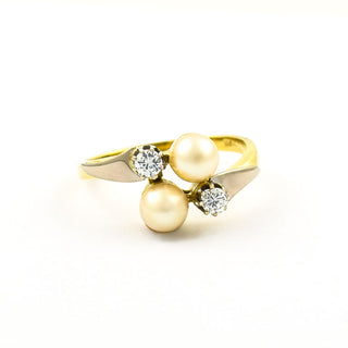 Perlenring aus 585 Gelb- und Weißgold mit Brillant, nachhaltiger second hand Schmuck perfekt aufgearbeitet