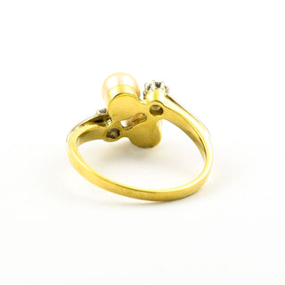 Perlenring aus 585 Gelb- und Weißgold mit Brillant, nachhaltiger second hand Schmuck perfekt aufgearbeitet