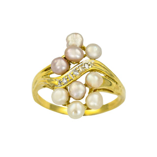 Perlenring aus 585 Gelb- und Weißgold mit Brillant, nachhaltiger second hand Schmuck perfekt aufgearbeitet