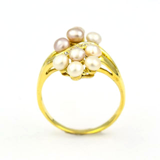 Perlenring aus 585 Gelb- und Weißgold mit Brillant, nachhaltiger second hand Schmuck perfekt aufgearbeitet