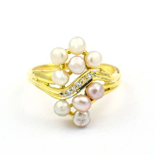 Perlenring aus 585 Gelb- und Weißgold mit Brillant, nachhaltiger second hand Schmuck perfekt aufgearbeitet