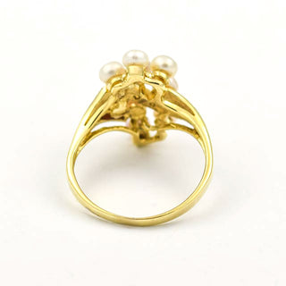 Perlenring aus 585 Gelb- und Weißgold mit Brillant, nachhaltiger second hand Schmuck perfekt aufgearbeitet