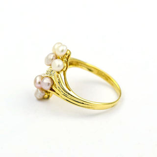 Perlenring aus 585 Gelb- und Weißgold mit Brillant, nachhaltiger second hand Schmuck perfekt aufgearbeitet