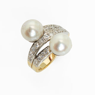 Perlenring aus 585 Gelb- und Weißgold mit Brillant, nachhaltiger second hand Schmuck perfekt aufgearbeitet