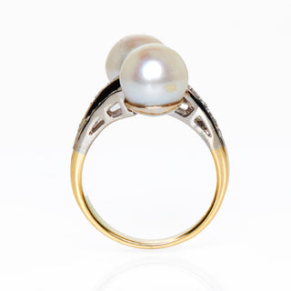 Perlenring aus 585 Gelb- und Weißgold mit Brillant, nachhaltiger second hand Schmuck perfekt aufgearbeitet