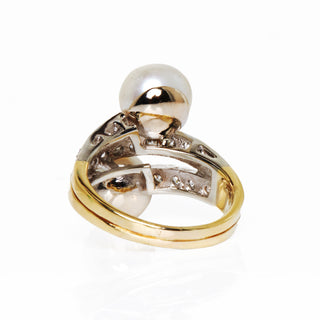 Perlenring aus 585 Gelb- und Weißgold mit Brillant, nachhaltiger second hand Schmuck perfekt aufgearbeitet