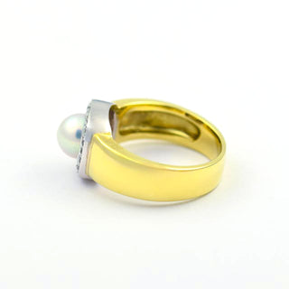 Perlenring aus 585 Gelb- und Weißgold mit Brillant, nachhaltiger second hand Schmuck perfekt aufgearbeitet