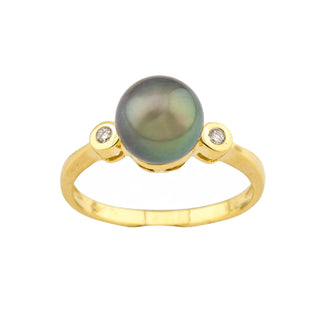 Perlenring aus 750 Gelb- und Weißgold mit Brillant, nachhaltiger second hand Schmuck perfekt aufgearbeitet