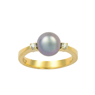 Perlenring aus 585 Gelb- und Weißgold mit Brillant, nachhaltiger second hand Schmuck perfekt aufgearbeitet