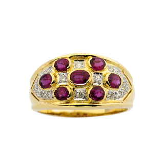 Rubinring aus 750 Gelb- und Weißgold mit Brillant, nachhaltiger second hand Schmuck perfekt aufgearbeitet