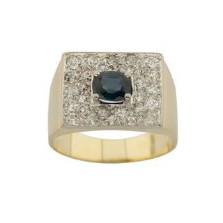 Saphirring aus 585 Gelb- und Weißgold mit Diamant, nachhaltiger second hand Schmuck perfekt aufgearbeitet