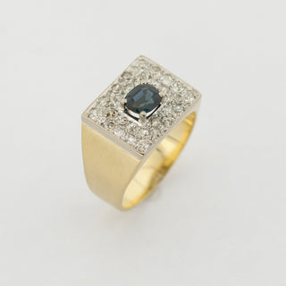 Saphirring aus 585 Gelb- und Weißgold mit Diamant, nachhaltiger second hand Schmuck perfekt aufgearbeitet