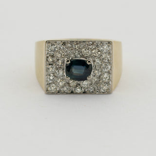 Saphirring aus 585 Gelb- und Weißgold mit Diamant, nachhaltiger second hand Schmuck perfekt aufgearbeitet