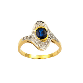 Ring aus 585 Gelb- und Weißgold mit Saphir und Brillant, nachhaltiger second hand Schmuck perfekt aufgearbeitet