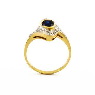 Ring aus 585 Gelb- und Weißgold mit Saphir und Brillant, nachhaltiger second hand Schmuck perfekt aufgearbeitet