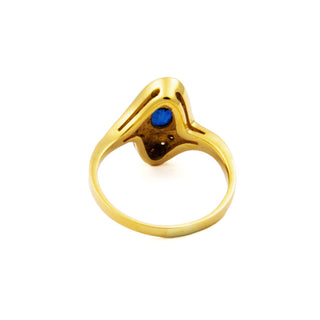 Ring aus 585 Gelb- und Weißgold mit Saphir und Brillant, nachhaltiger second hand Schmuck perfekt aufgearbeitet