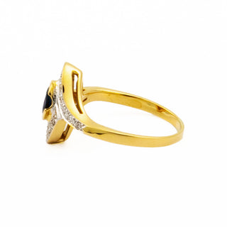 Ring aus 585 Gelb- und Weißgold mit Saphir und Brillant, nachhaltiger second hand Schmuck perfekt aufgearbeitet