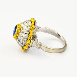 Saphirring aus 750 Gelb- und Weißgold mit Diamant, nachhaltiger second hand Schmuck perfekt aufgearbeitet