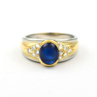 Saphirring aus 750 Gelb- und Weißgold mit Brillant, nachhaltiger second hand Schmuck perfekt aufgearbeitet