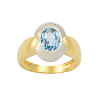 Ring aus 585 Gelb- und Weißgold mit Topas, nachhaltiger second hand Schmuck perfekt aufgearbeitet