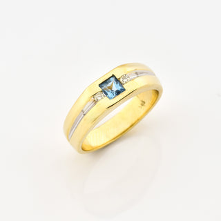 Ring aus 585 Gelb- und Weißgold mit Topas und Brillant, nachhaltiger second hand Schmuck perfekt aufgearbeitet