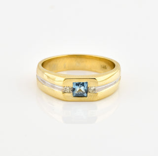 Ring aus 585 Gelb- und Weißgold mit Topas und Brillant, nachhaltiger second hand Schmuck perfekt aufgearbeitet