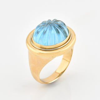 Ring aus 750 Gelb- und Weißgold mit Blautopas, nachhaltiger second hand Schmuck perfekt aufgearbeitet