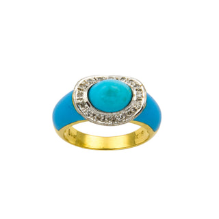 Ring aus 750 Gelb- und Weißgold mit Türkis und Diamant, nachhaltiger second hand Schmuck perfekt aufgearbeitet