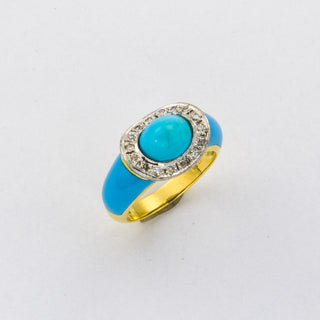 Ring aus 750 Gelb- und Weißgold mit Türkis und Diamant, nachhaltiger second hand Schmuck perfekt aufgearbeitet