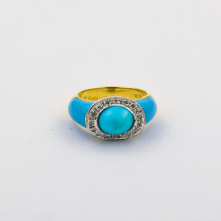 Ring aus 750 Gelb- und Weißgold mit Türkis und Diamant, nachhaltiger second hand Schmuck perfekt aufgearbeitet