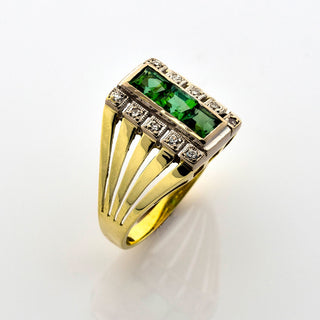 Ring aus 585 Gelb- und Weißgold mit Turmalin und Diamant, nachhaltiger second hand Schmuck perfekt aufgearbeitet