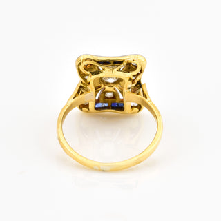 Saphirring aus 585 Gelbgold/Platin mit Brillant und Diamant, nachhaltiger second hand Schmuck perfekt aufgearbeitet