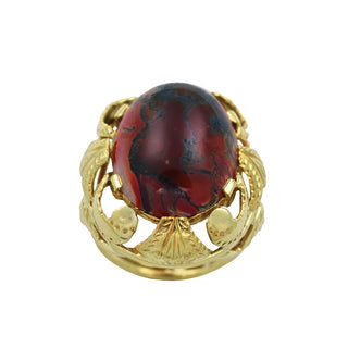 Ring aus 585 Gelbgold mit Achat, nachhaltiger second hand Schmuck perfekt aufgearbeitet